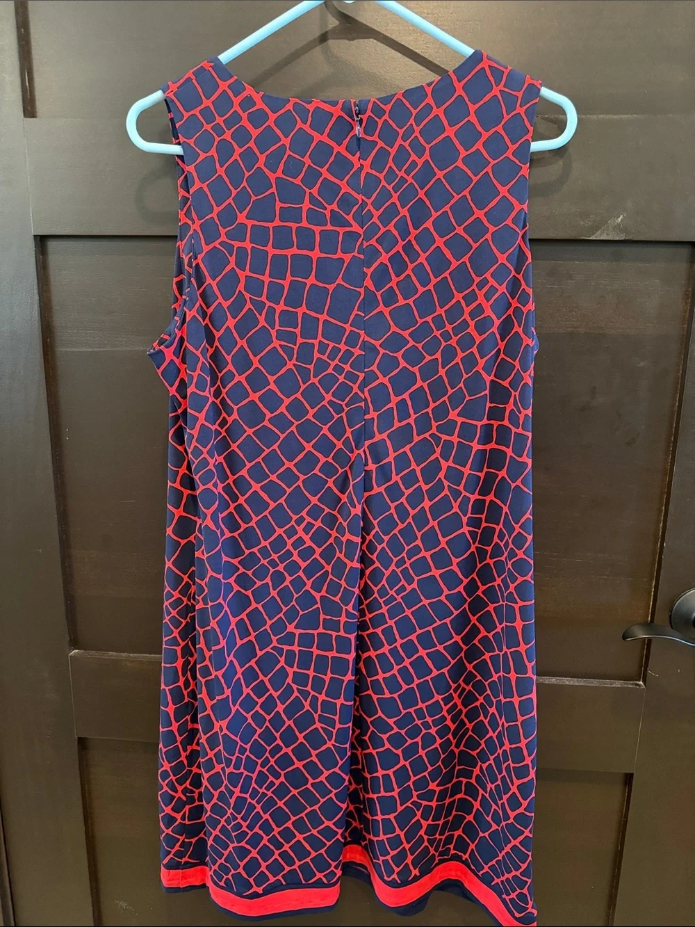 Michael Kors Navy Midi Dress with Red Geometric Grid